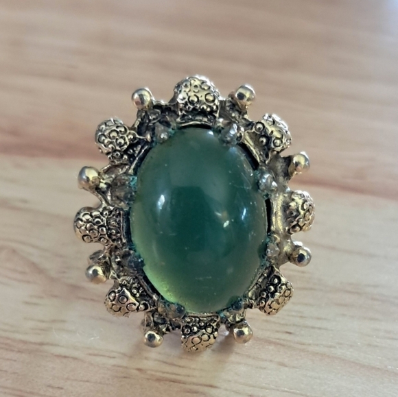 Vintage Jewelry - Antique Vintage Jade Cabochon 18K Yellow Gold Ring Size 6 18k HGE HMS